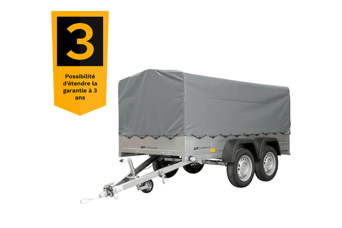 REMORQUE DOUBLE ESSIEUX UNITRAILER 264/2 KIPP AVEC ROUE JOCKEY, ARCEAU ET bâche GRISE – Image 5