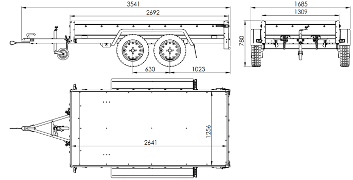 REMORQUE UNITRAILER 264/2 KIPP AVEC ROUE JOCKEY, TIGE DE SUPPORT DE BÂCHE ET BÂCHE PLATE GRISE – Image 3
