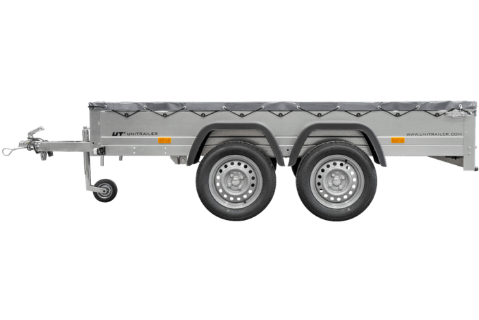 REMORQUE UNITRAILER 264/2 KIPP AVEC ROUE JOCKEY, TIGE DE SUPPORT DE BÂCHE ET BÂCHE PLATE GRISE – Image 8