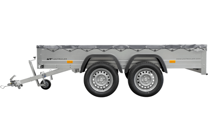 REMORQUE UNITRAILER 264/2 KIPP AVEC ROUE JOCKEY, TIGE DE SUPPORT DE BÂCHE ET BÂCHE PLATE GRISE – Image 10