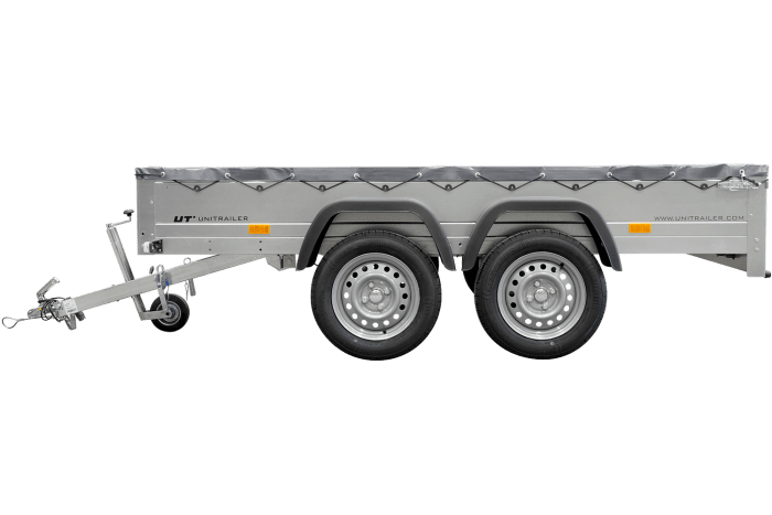 REMORQUE UNITRAILER 264/2 KIPP AVEC ROUE JOCKEY, TIGE DE SUPPORT DE BÂCHE ET BÂCHE PLATE GRISE – Image 9
