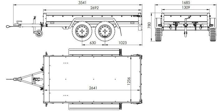 REMORQUE DOUBLE ESSIEUX UNITRAILER 264/2 KIPP AVEC ROUE JOCKEY, ARCEAU ET bâche GRISE – Image 52