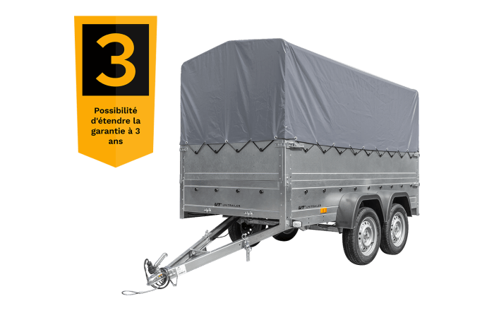 REMORQUE DOUBLE ESSIEUX UNITRAILER 264/2 KIPP AVEC ROUE JOCKEY, ARCEAU ET bâche GRISE – Image 54
