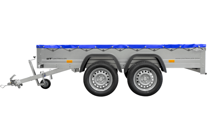 REMORQUE UNITRAILER 264/2 KIPP AVEC ROUE JOCKEY, TIGE DE SUPPORT DE BÂCHE ET BÂCHE PLATE GRISE – Image 58